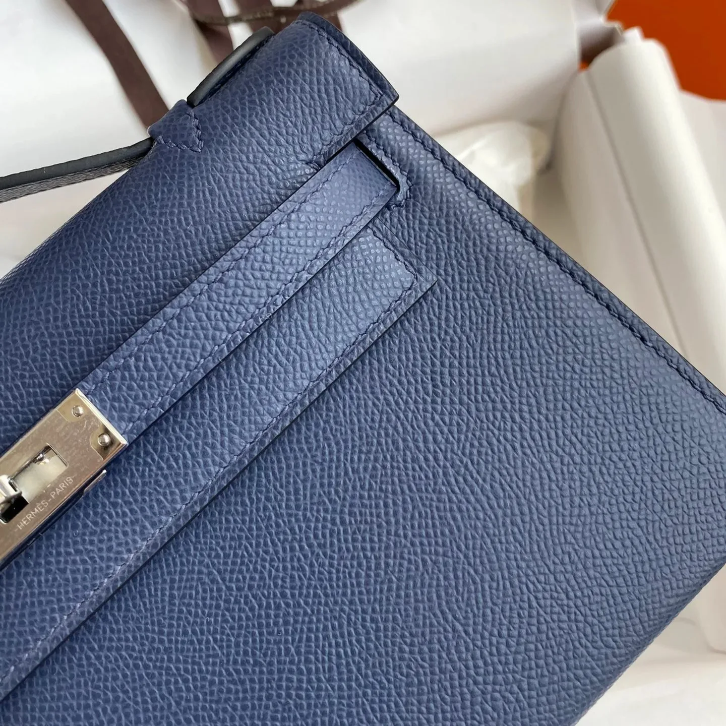 Hermes Kelly Pochette Top Handle Bag / Navy Epsom Palladium Hardware - Image 7