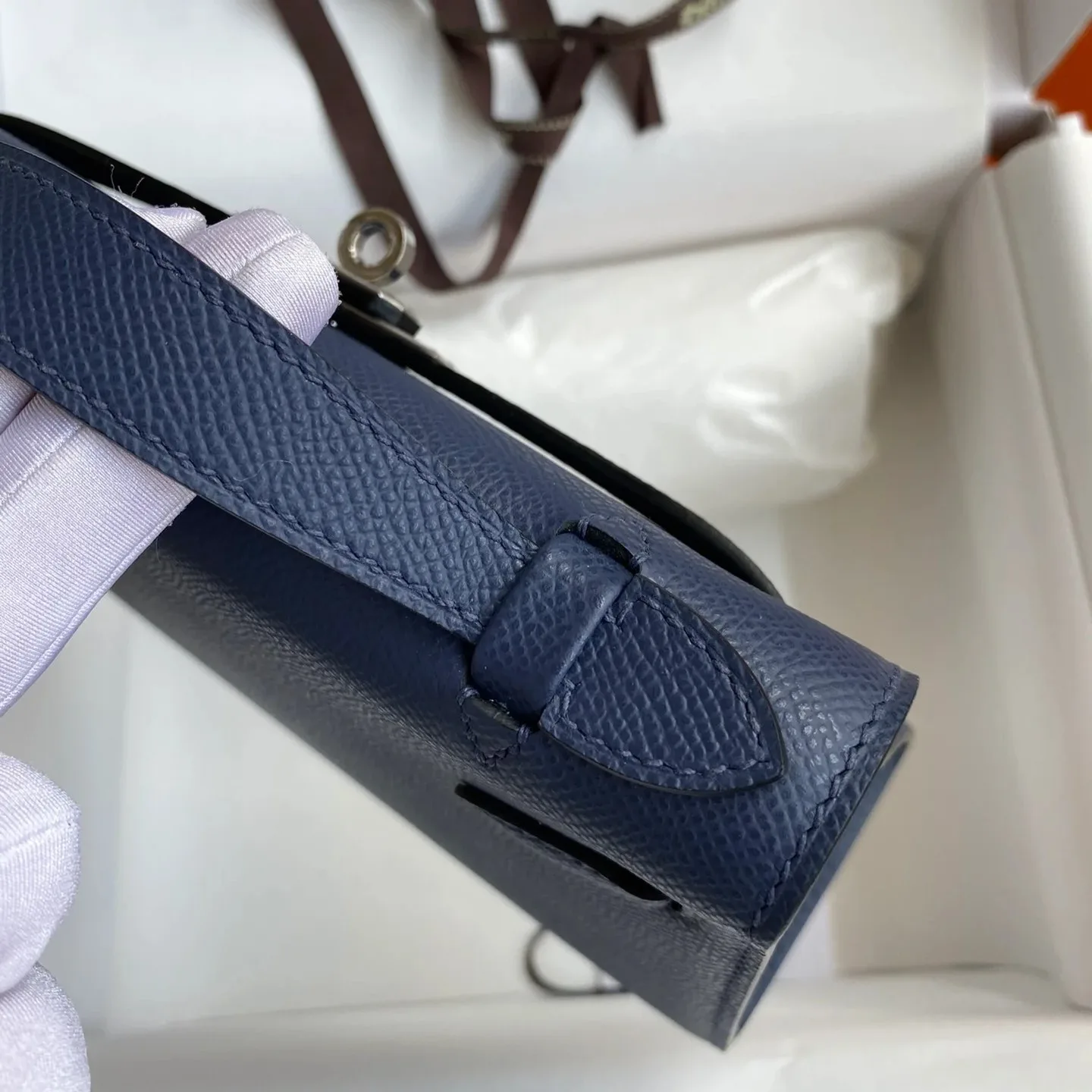 Hermes Kelly Pochette Top Handle Bag / Navy Epsom Palladium Hardware - Image 8