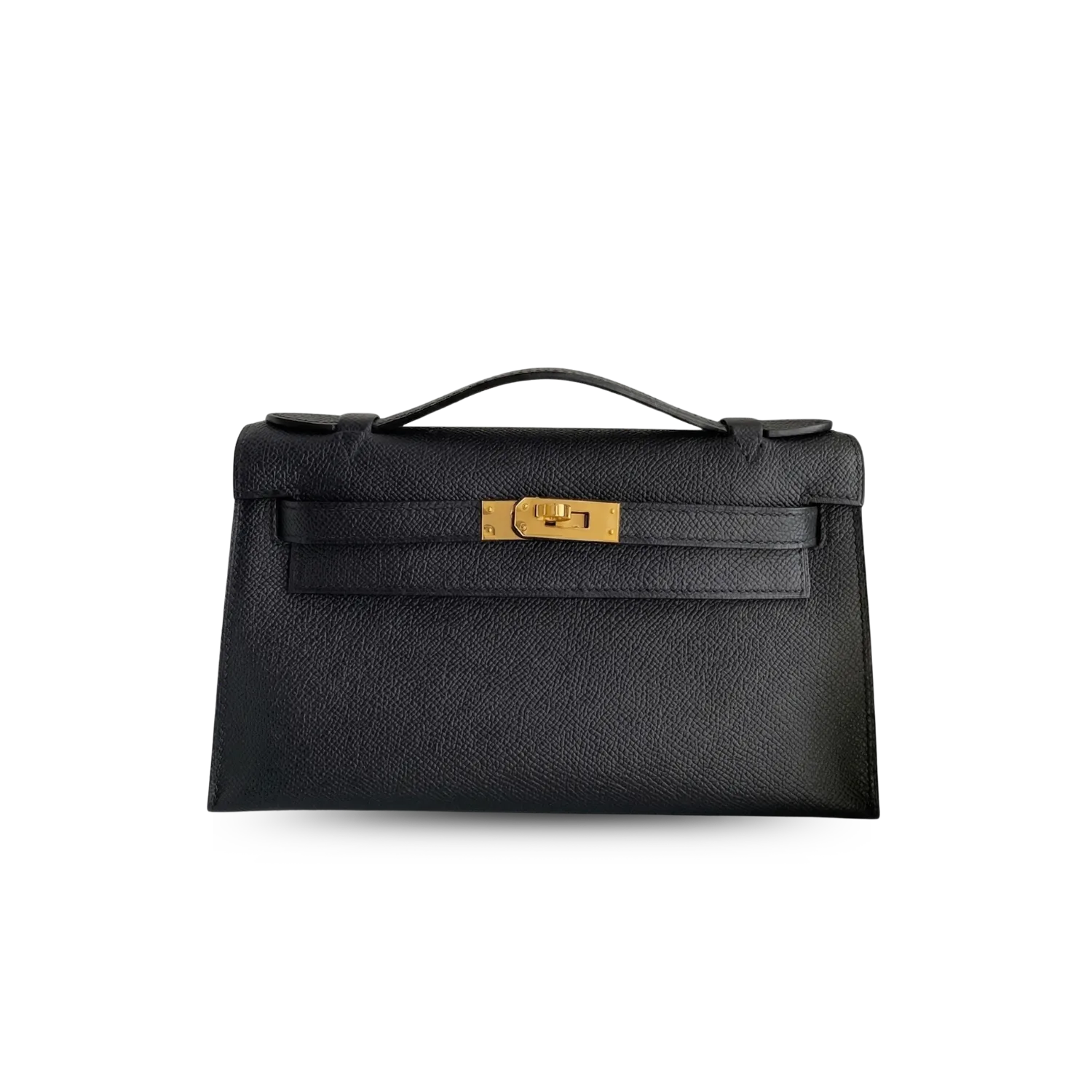Hermes Kelly Pochette Top Handle Bag / Noir Epsom Gold Hardware