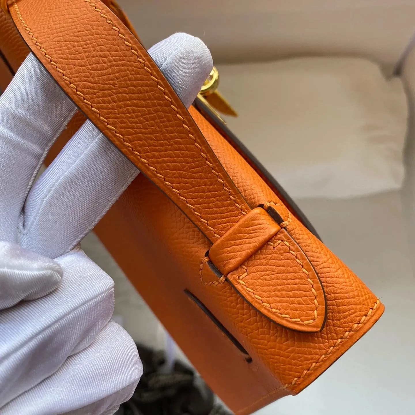 Hermes Kelly Pochette Top Handle Bag / Orange Epsom Gold Hardware - Image 8