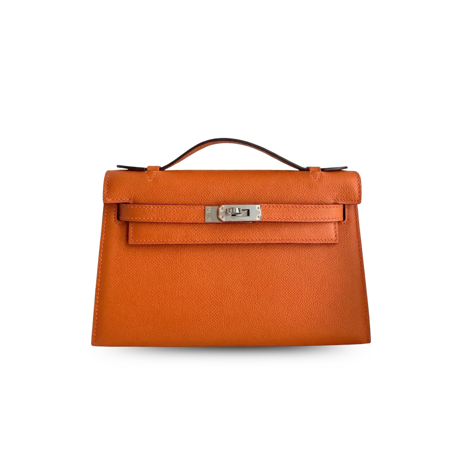 Hermes Kelly Pochette Top Handle Bag / Orange Epsom Palladium Hardware
