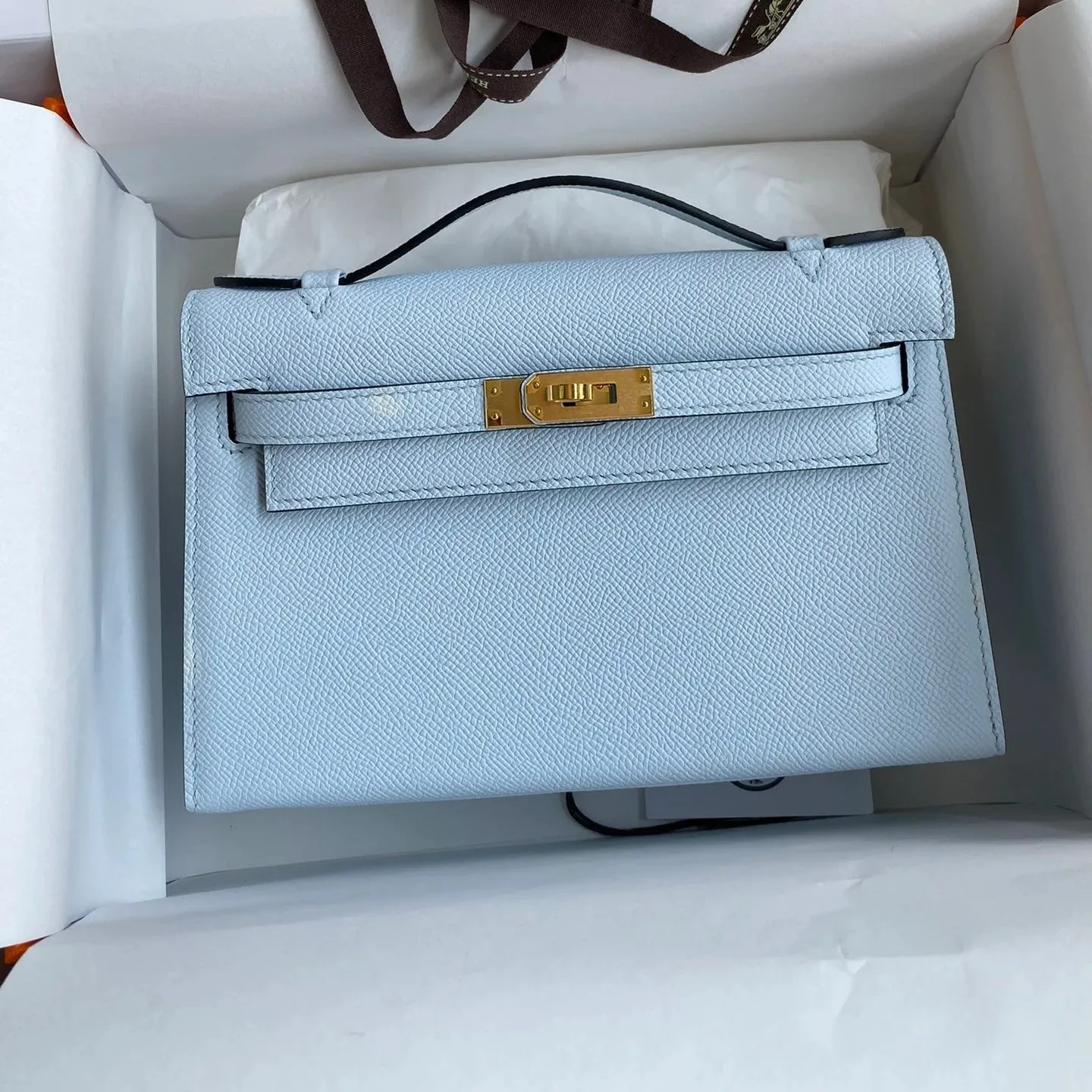 Hermes Kelly Pochette Top Handle Bag / Sky Blue Epsom Gold Hardware - Image 3