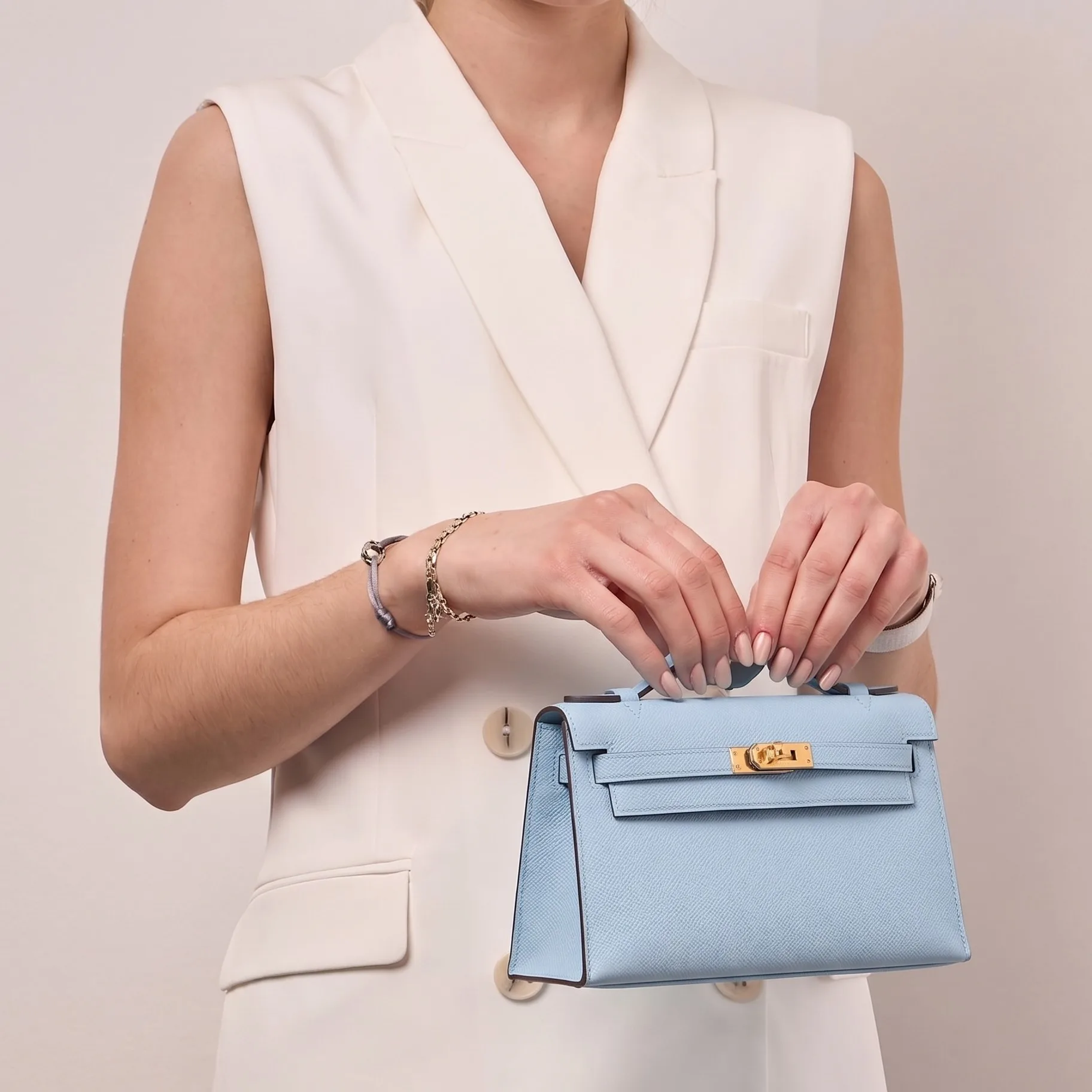 Alternative view of Hermes Kelly Pochette Top Handle Bag / Sky Blue Epsom Gold Hardware