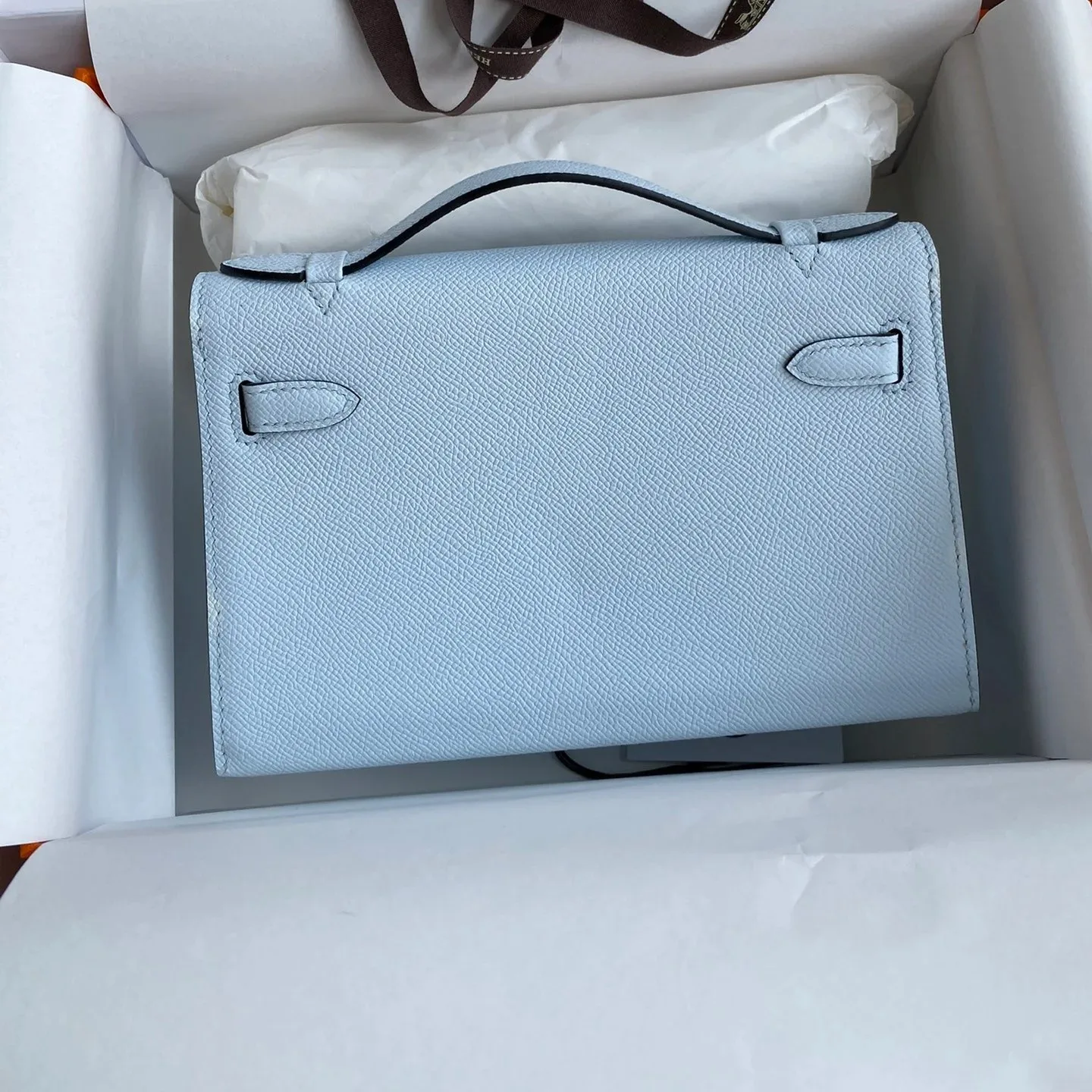 Hermes Kelly Pochette Top Handle Bag / Sky Blue Epsom Gold Hardware - Image 5