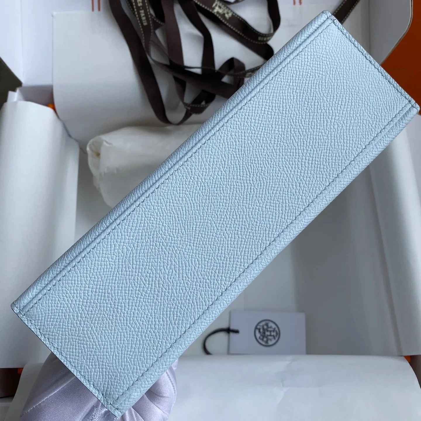 Hermes Kelly Pochette Top Handle Bag / Sky Blue Epsom Gold Hardware - Image 6