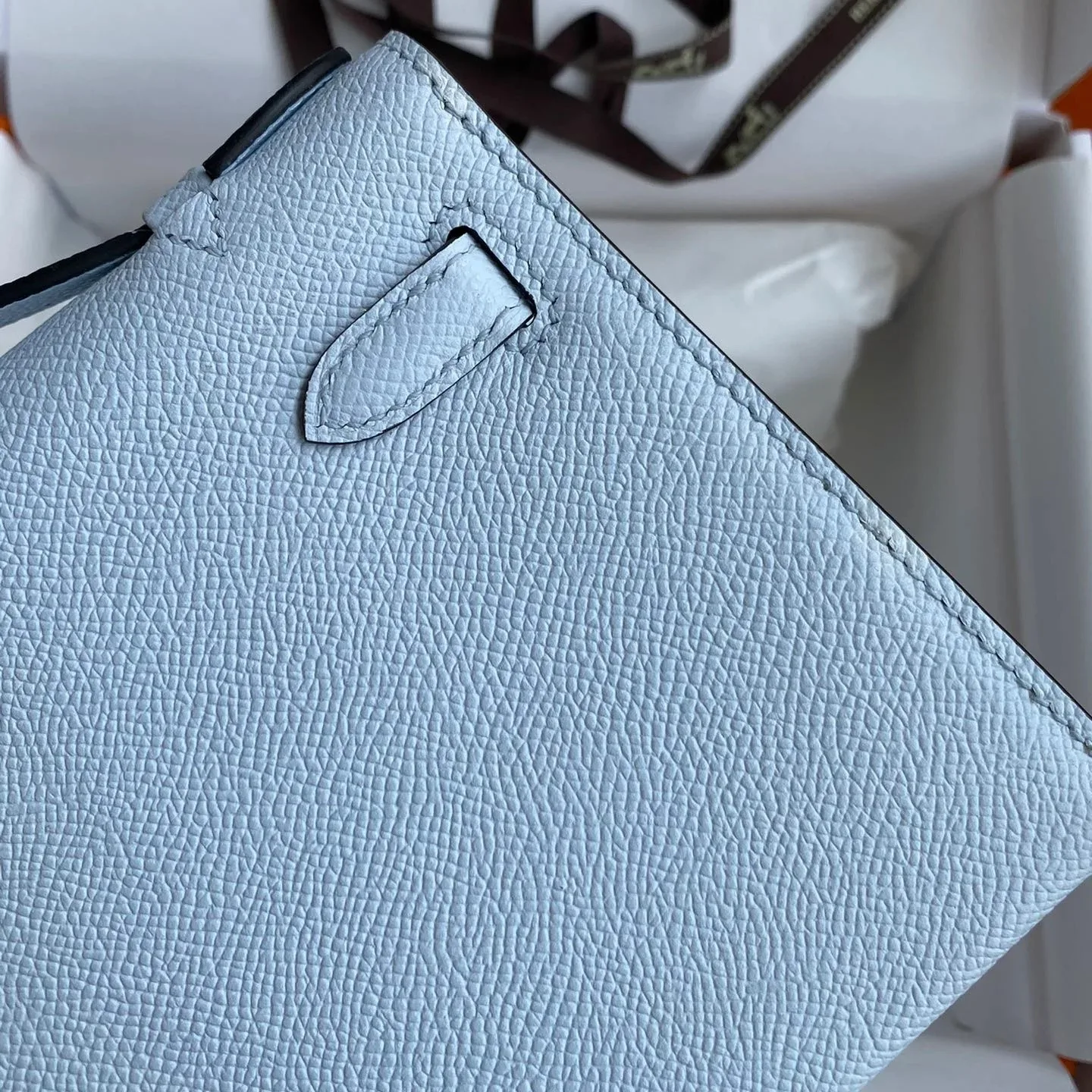 Hermes Kelly Pochette Top Handle Bag / Sky Blue Epsom Gold Hardware - Image 8