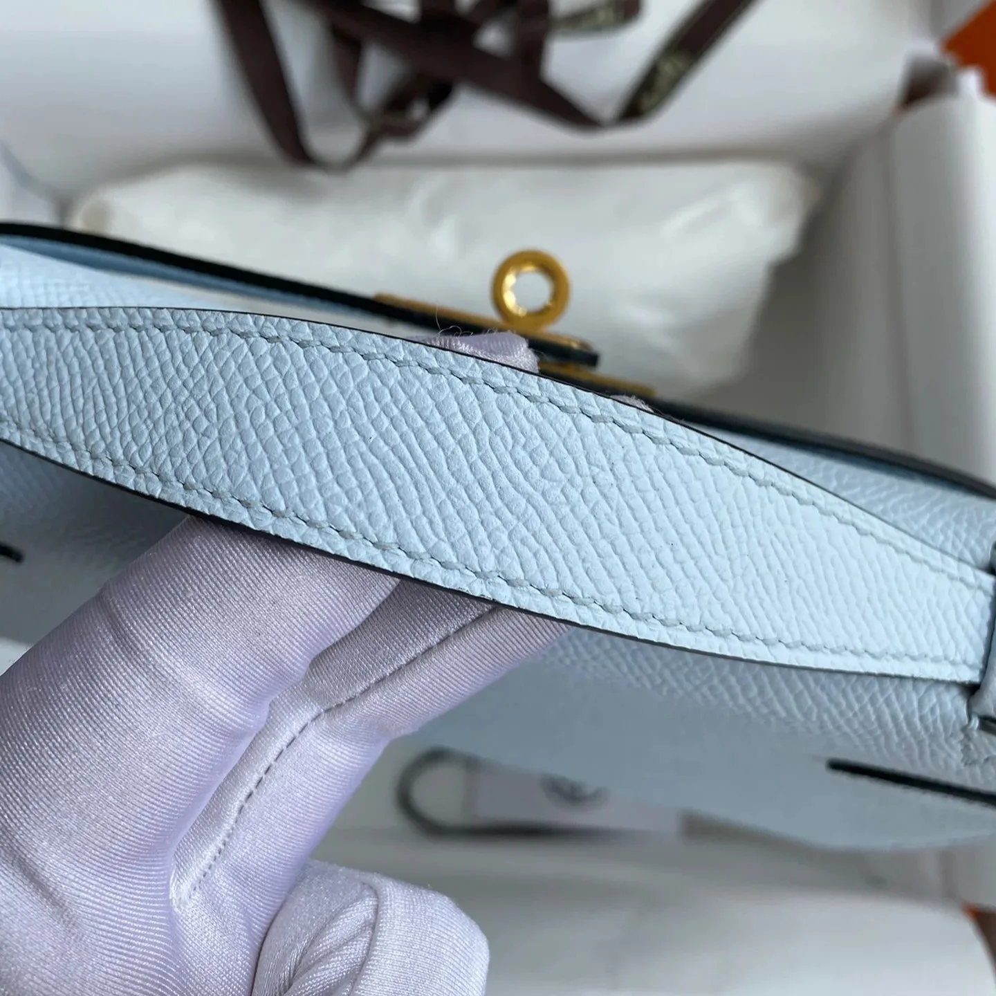 Hermes Kelly Pochette Top Handle Bag / Sky Blue Epsom Gold Hardware - Image 10