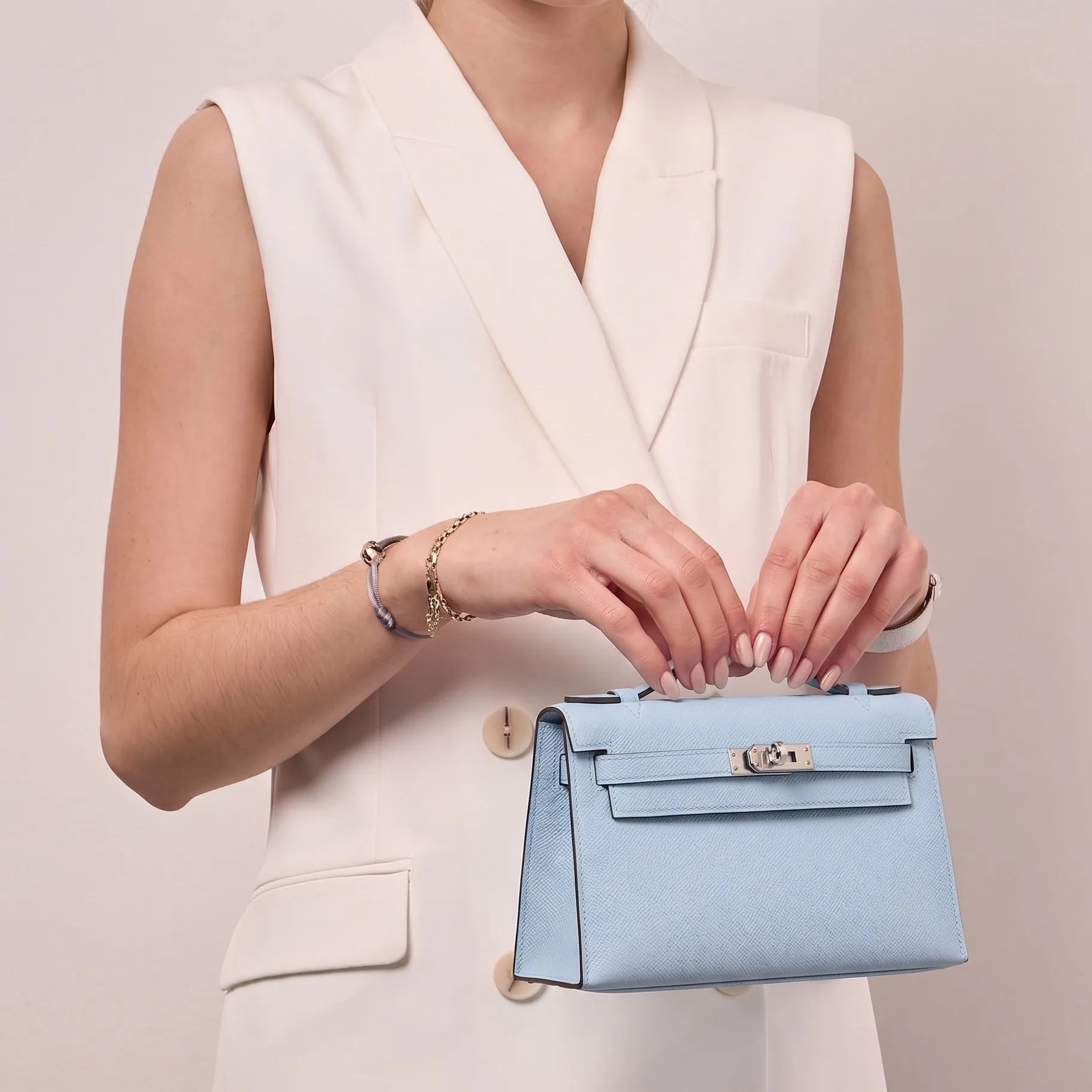 Alternative view of Hermes Kelly Pochette Top Handle Bag / Sky Blue Epsom Palladium Hardware