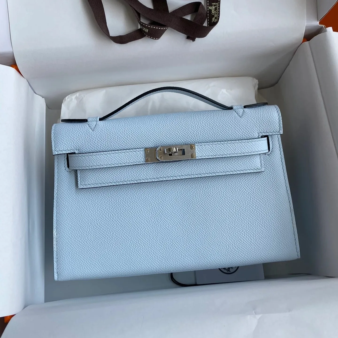 Hermes Kelly Pochette Top Handle Bag / Sky Blue Epsom Palladium Hardware - Image 3