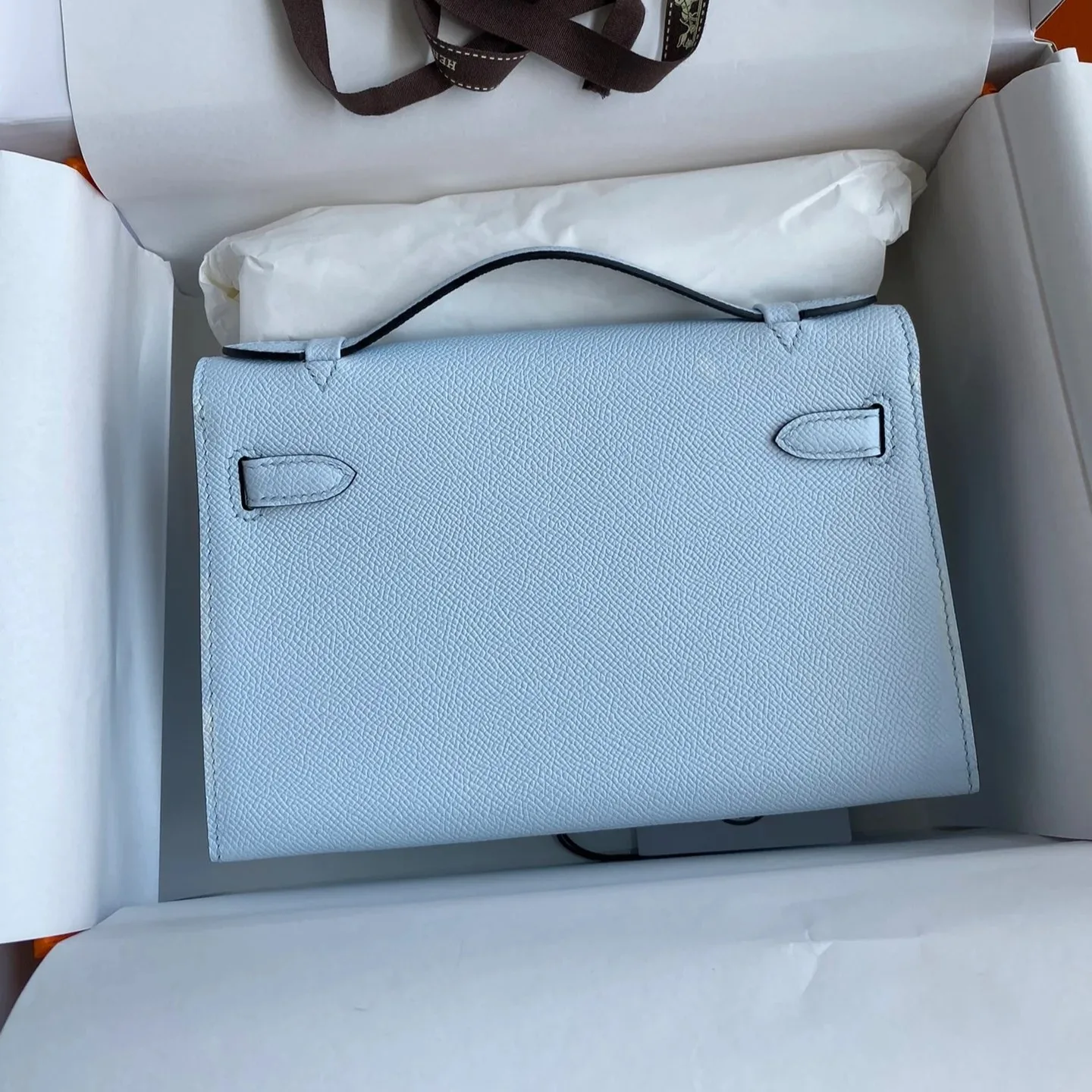 Hermes Kelly Pochette Top Handle Bag / Sky Blue Epsom Palladium Hardware - Image 5