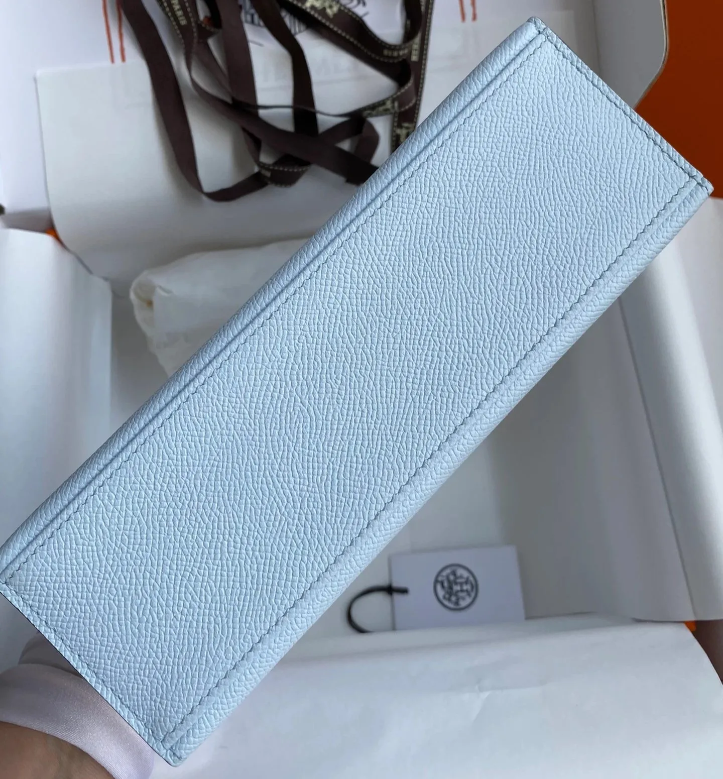 Hermes Kelly Pochette Top Handle Bag / Sky Blue Epsom Palladium Hardware - Image 7