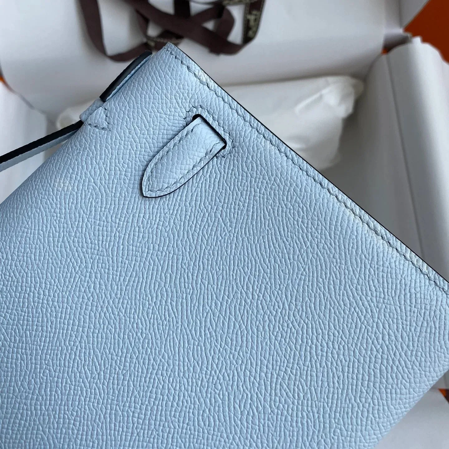 Hermes Kelly Pochette Top Handle Bag / Sky Blue Epsom Palladium Hardware - Image 9