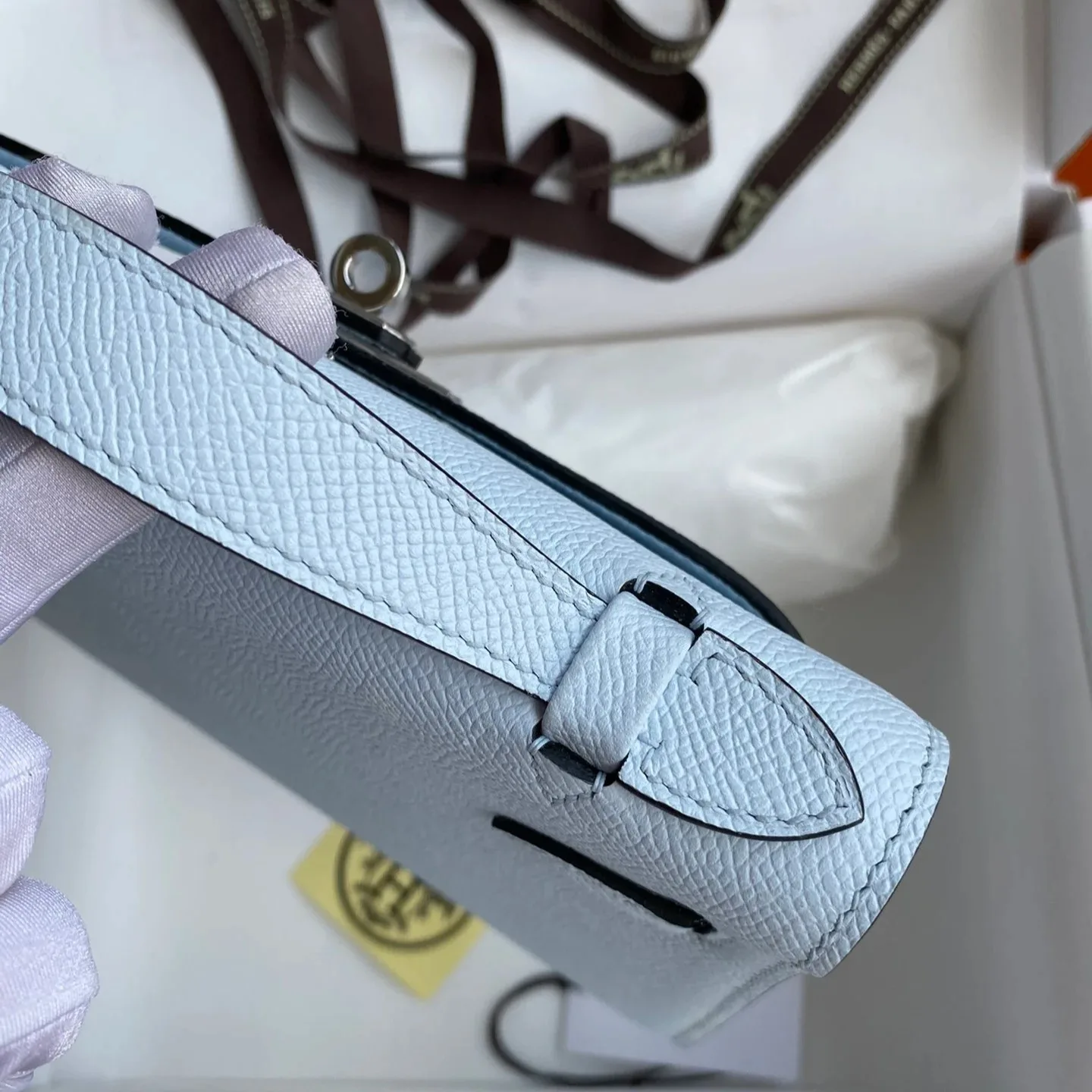 Hermes Kelly Pochette Top Handle Bag / Sky Blue Epsom Palladium Hardware - Image 10