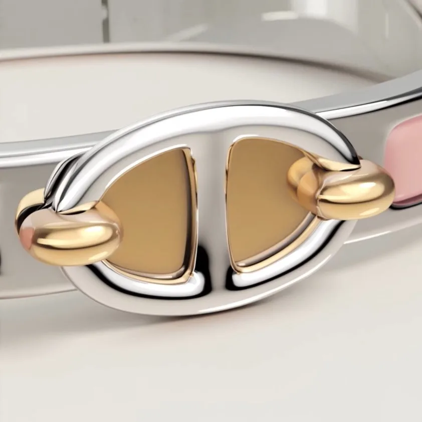 Alternative view of Hermes Mini Clic Chaine D Ancre Bracelet Rose Candeur Silver Hardware