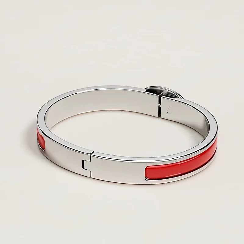 Alternative view of Hermes Mini Clic Chaine D Ancre Bracelet Rouge Amarante Silver Hardware