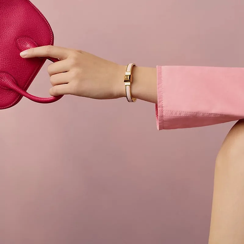 Alternative view of Hermes Mini Clic Medor Bracelet Rose Candeur Gold Hardware 1ZGM
