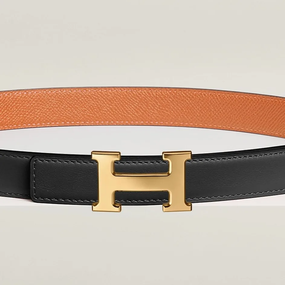 Hermes Mini H Reversible Belt Noir/ Orange - Image 4