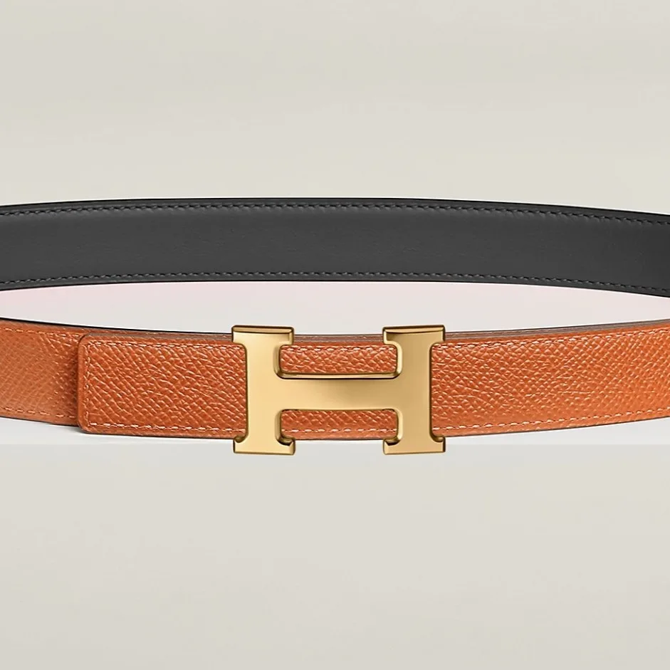 Hermes Mini H Reversible Belt Noir/ Orange - Image 5