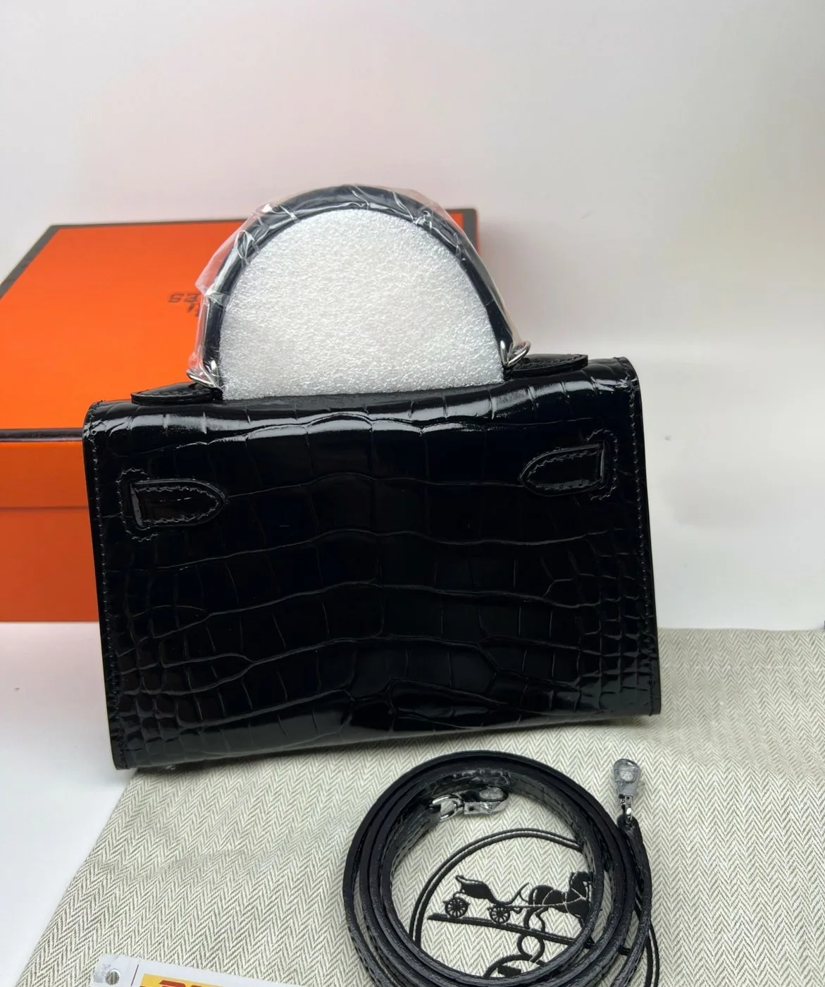 Hermes Mini Kelly 19 Black Silver Toned Hardware Bag - Image 3