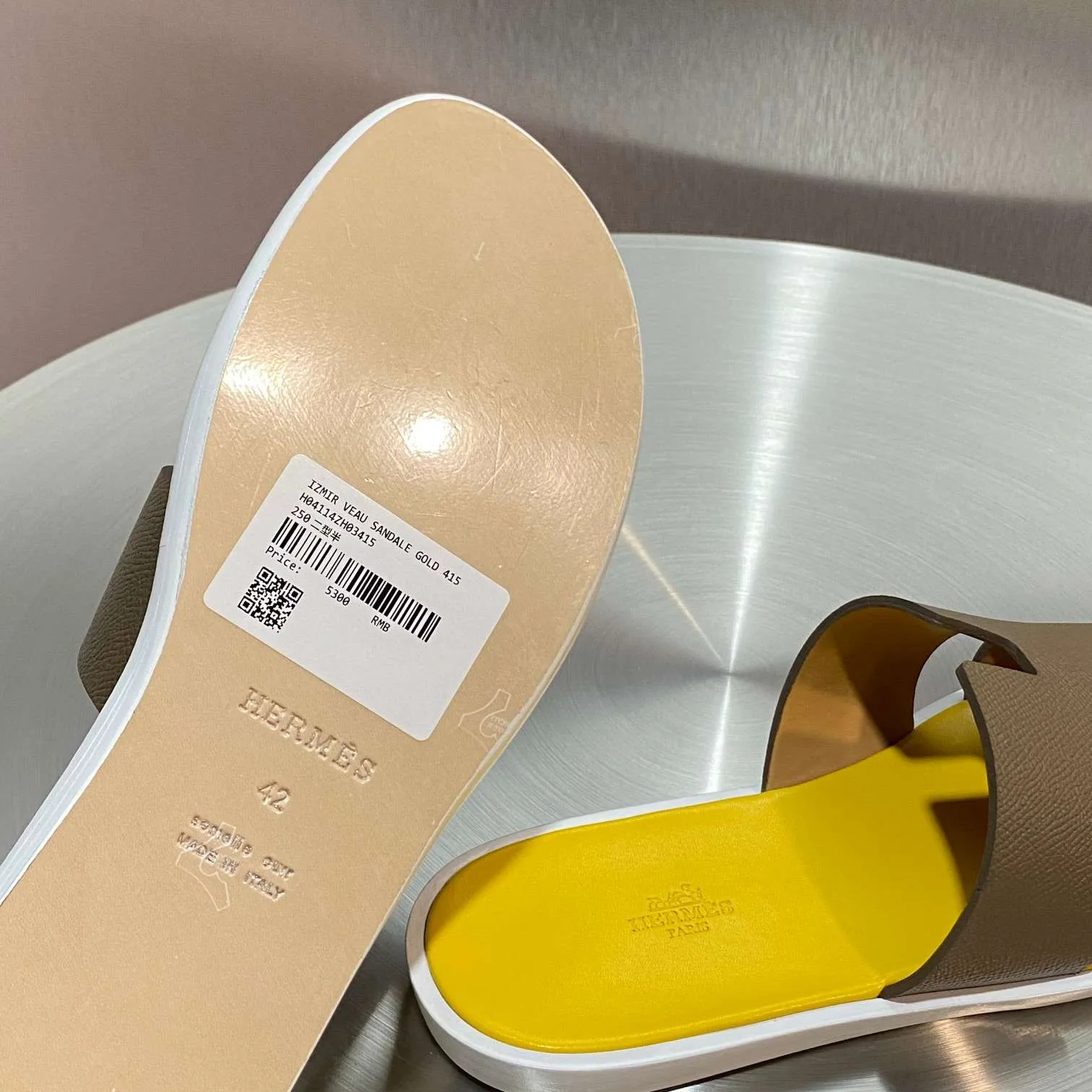 Alternative view of Hermes Oran Sandals Taupe/ Yellow