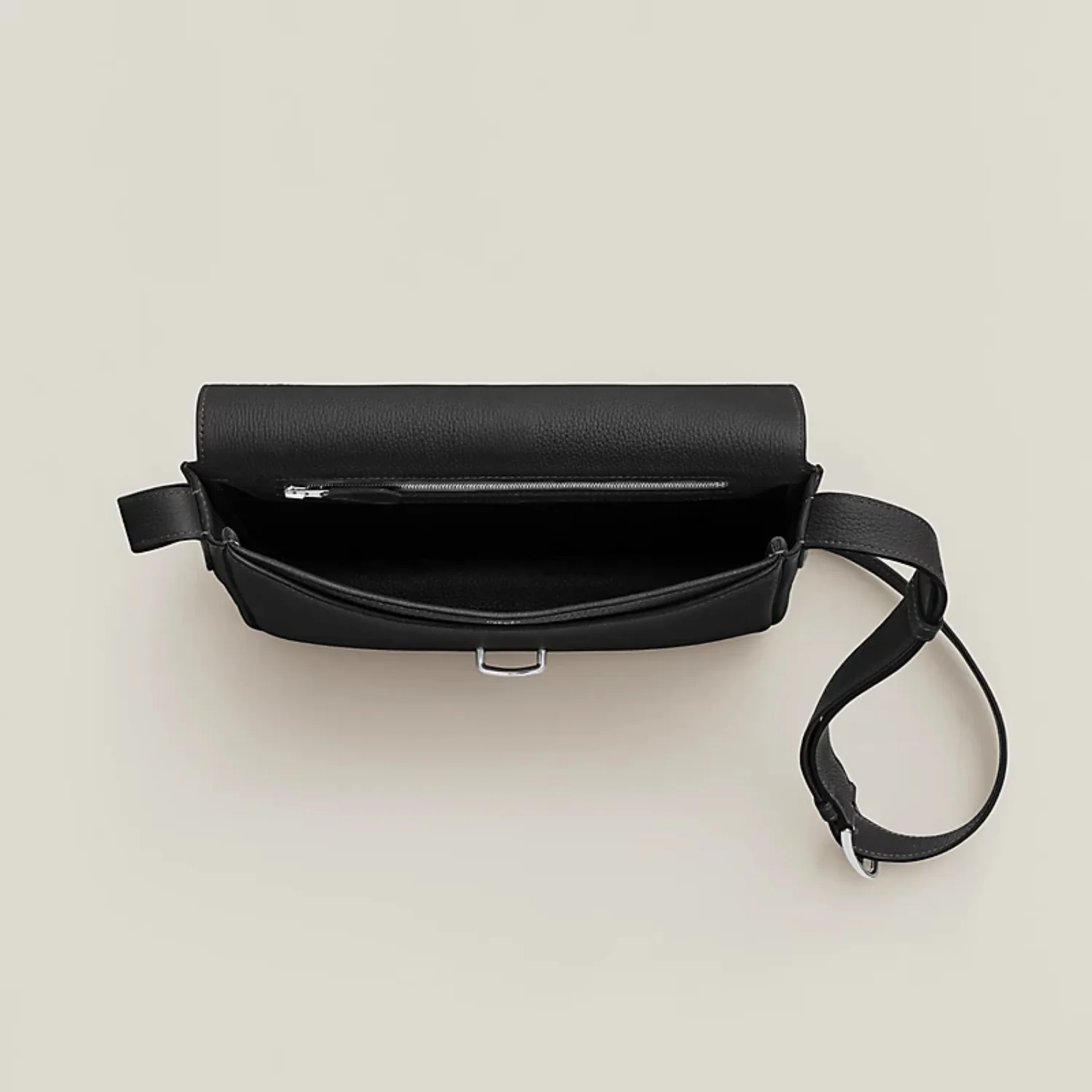 Hermes Steve Light Junior Messenger Crossbody Bag / Noir Silver Hardware - Image 3