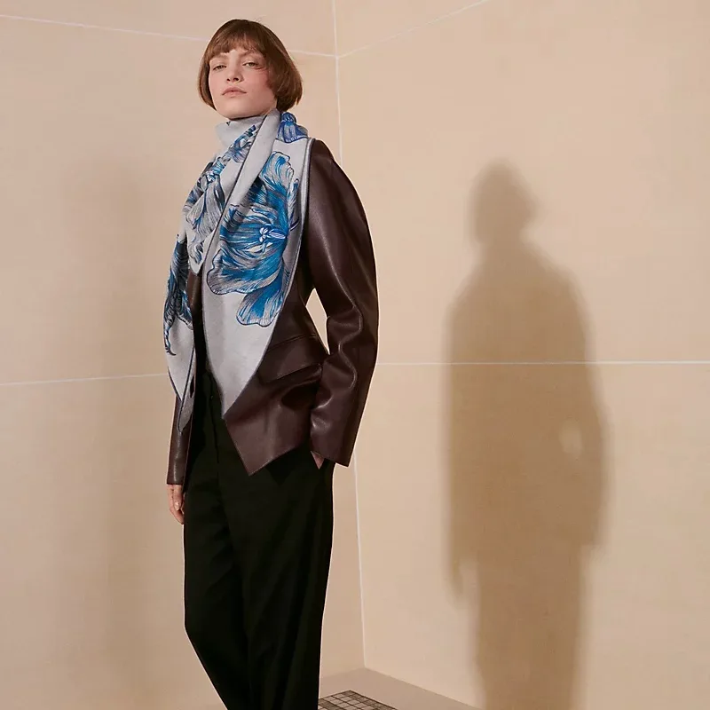 Alternative view of Hermes Tulipomanie Triangle Scarf Bleu Electrique 11
