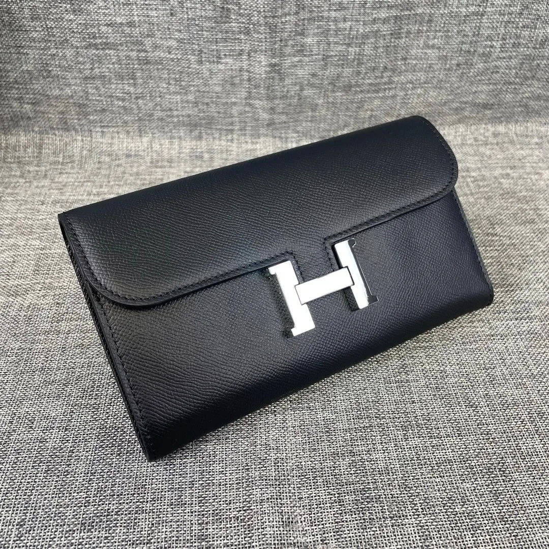 Hermes Constance Togo Long Wallet / Silver Toned Hardware Black - Image 3