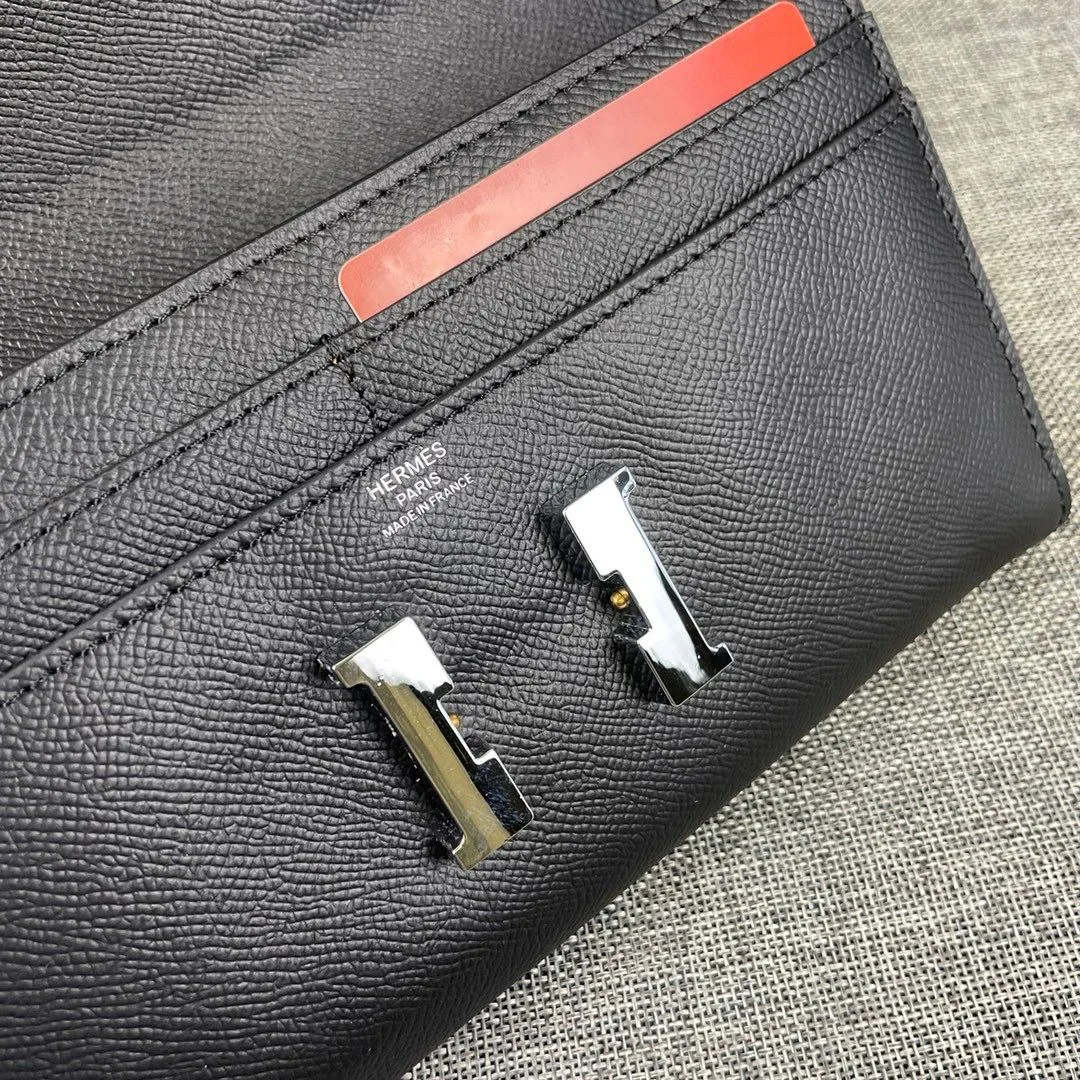 Hermes Constance Togo Long Wallet / Silver Toned Hardware Black - Image 6