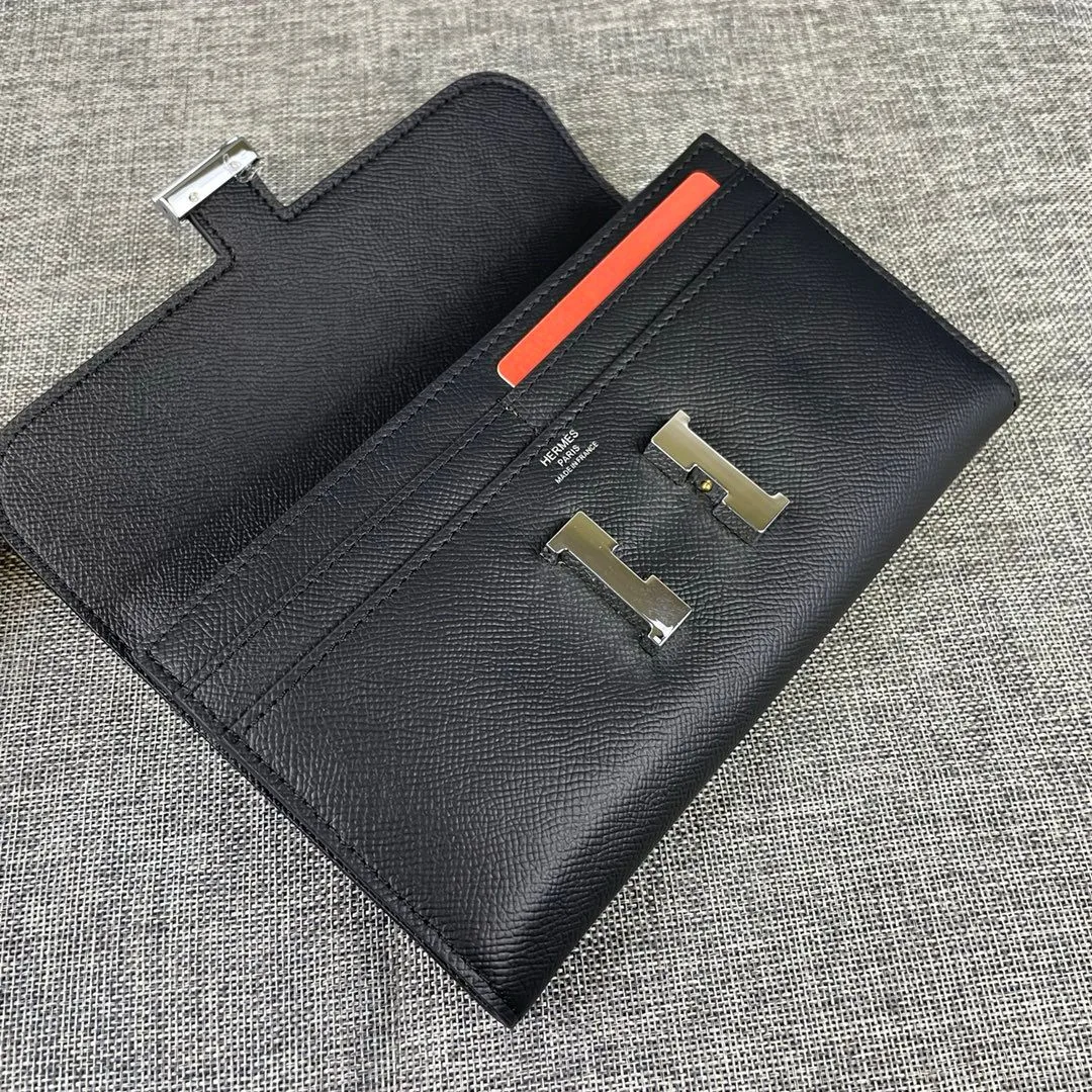 Hermes Constance Togo Long Wallet / Silver Toned Hardware Black - Image 5