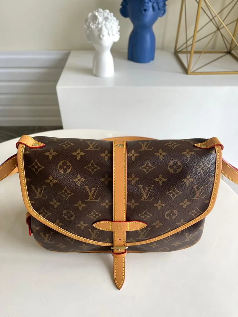 Louis Vuitton Saumur MM Crossbody Bag Brown Monogram Canvas Gold Hardware - Image 3