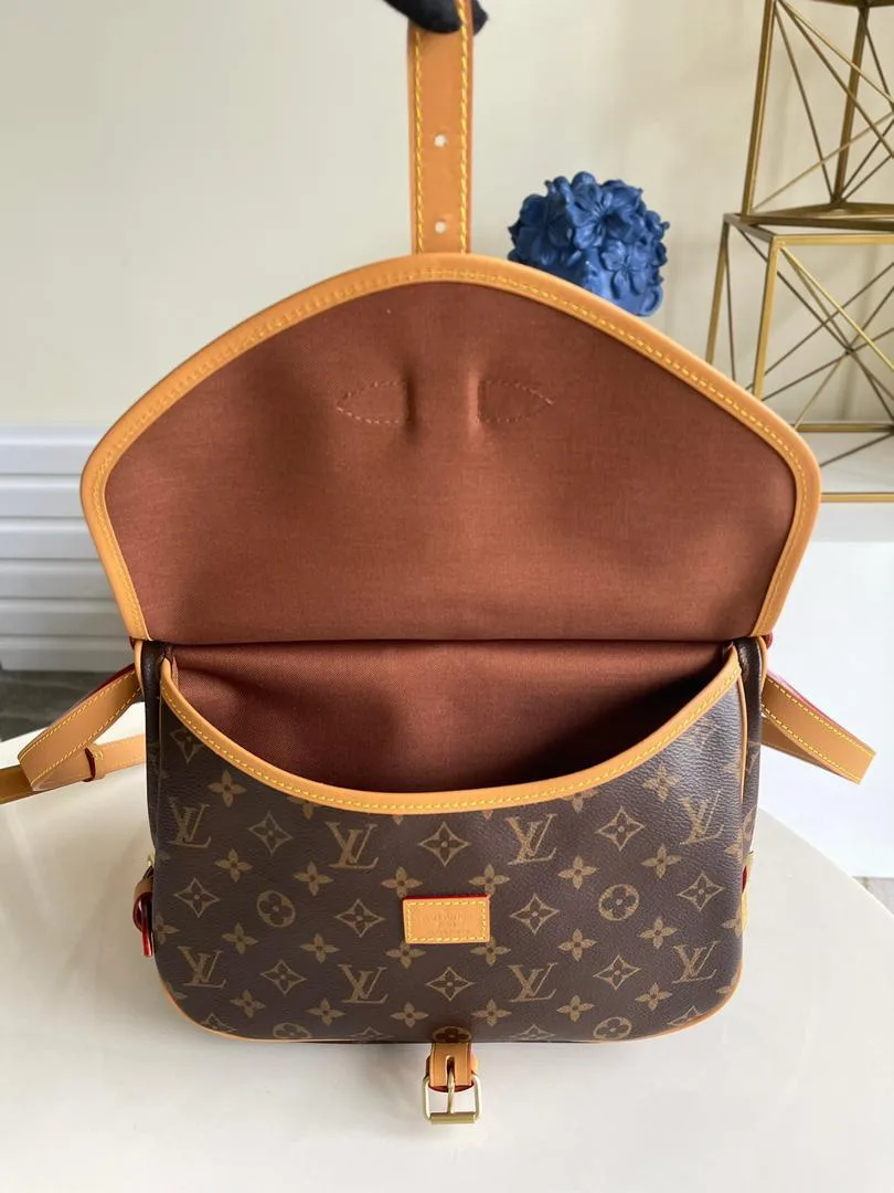 Louis Vuitton Saumur MM Crossbody Bag Brown Monogram Canvas Gold Hardware - Image 4