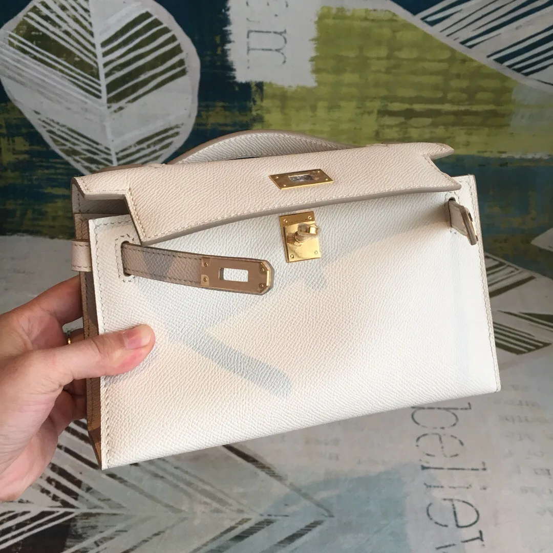 Hermes Kelly Pochettee White Gold Toned Hardware / - Image 6