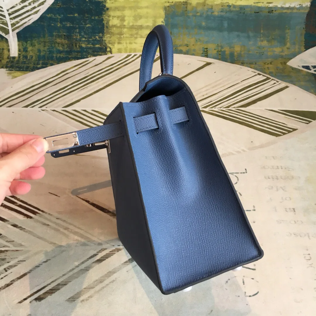 Alternative view of Hermes Kelly Navy Silver Toned Hardware /