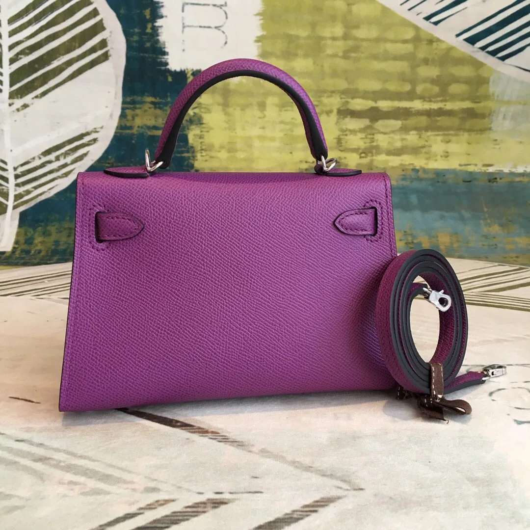 Alternative view of Hermes Mini Kelly Violet Silver Toned Hardware /