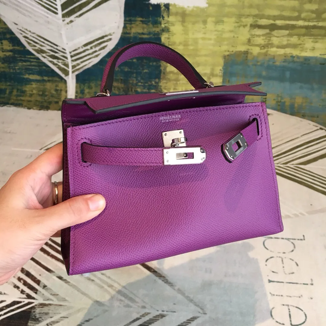 Hermes Mini Kelly Violet Silver Toned Hardware / - Image 8
