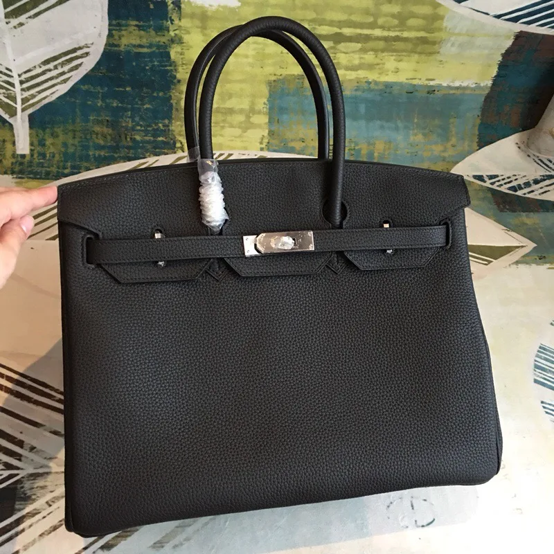 Hermes Birkin Top Handle Bag / Black Silver Hardware - Image 6