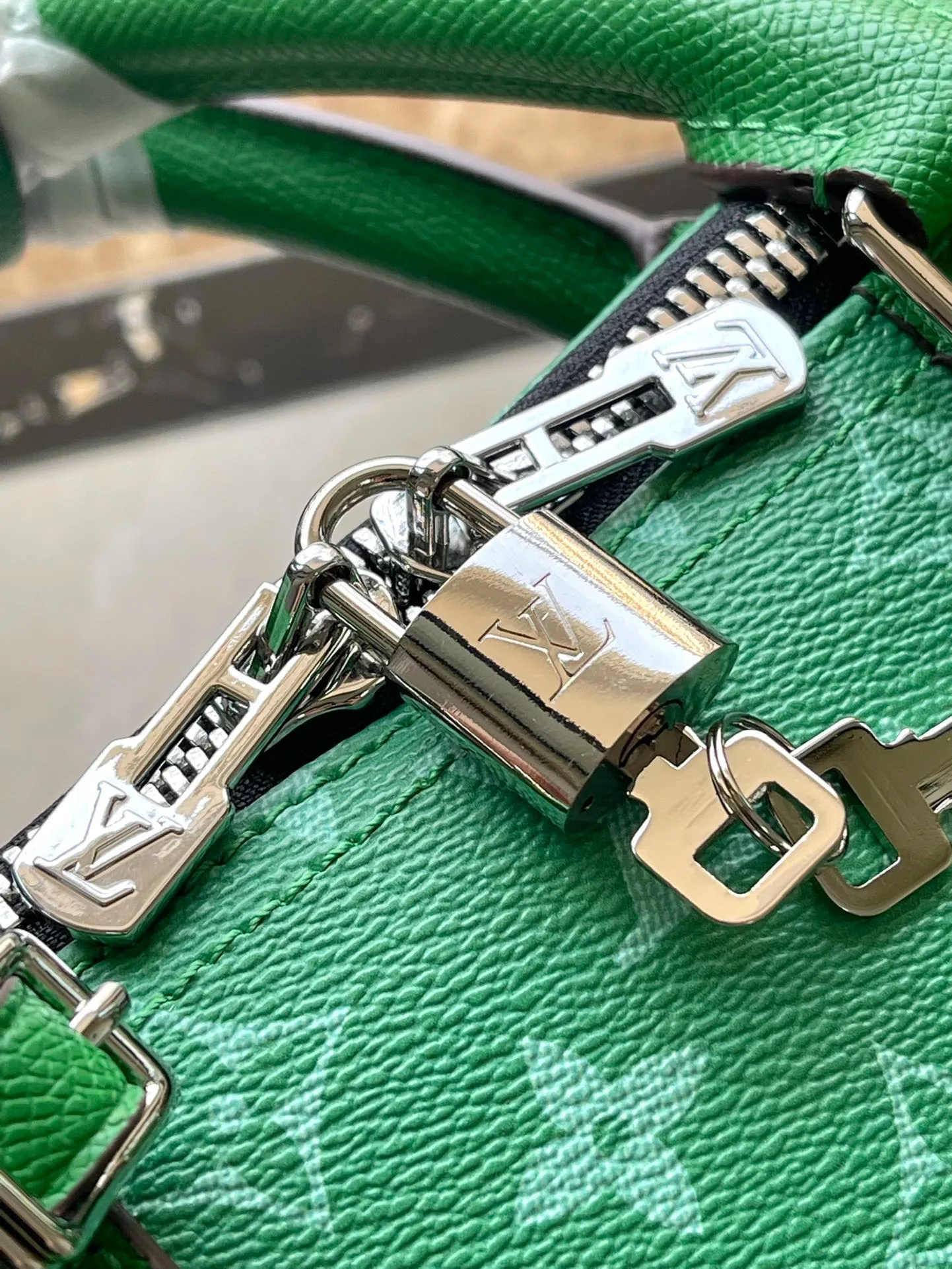 Louis Vuitton Keepall Bandouliere 45 Travel Bag / Green Silver Hardware - Image 8