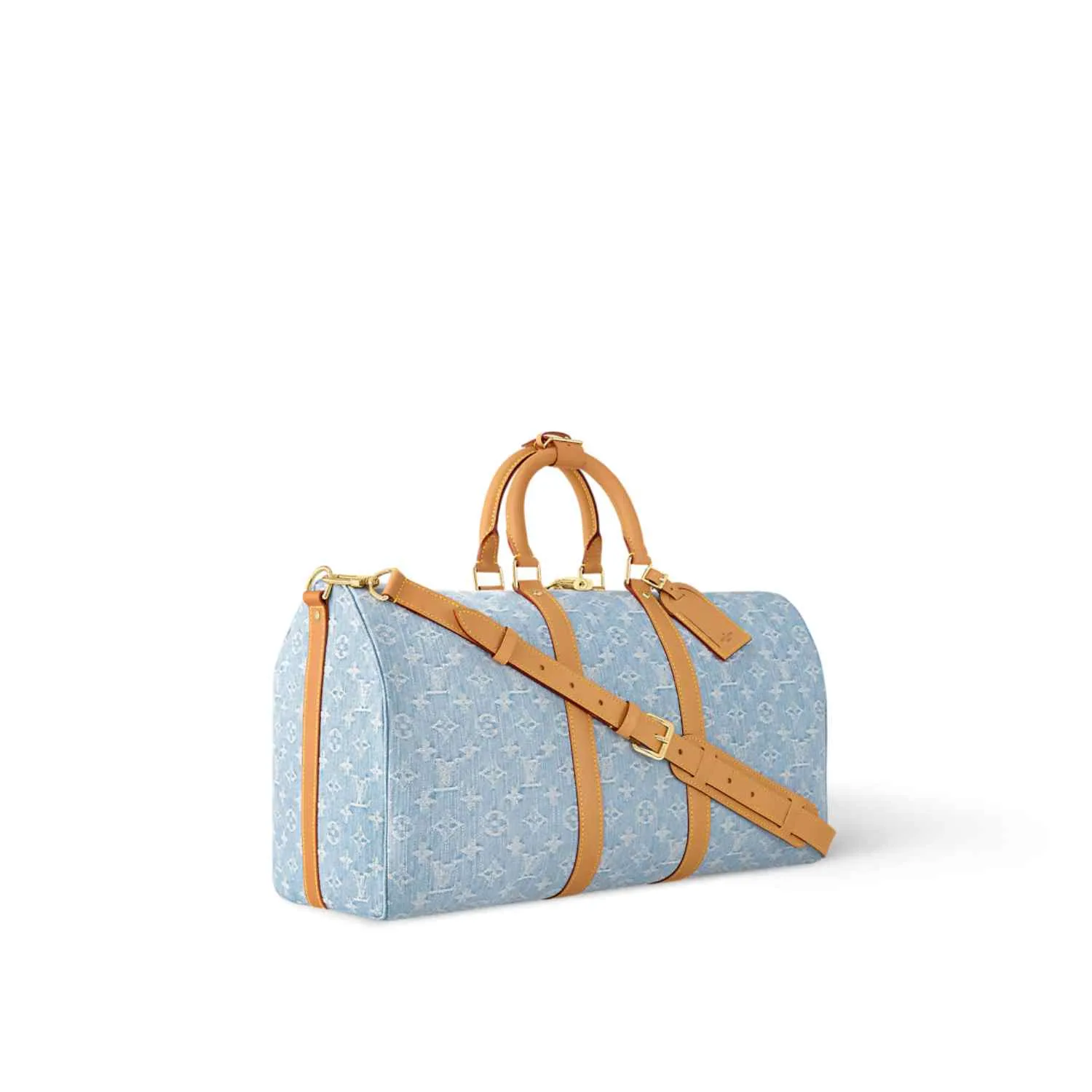 Louis Vuitton Keepall Bandouliere 45 Travel Bag / Sky Blue Denim Gold Hardware - Image 3