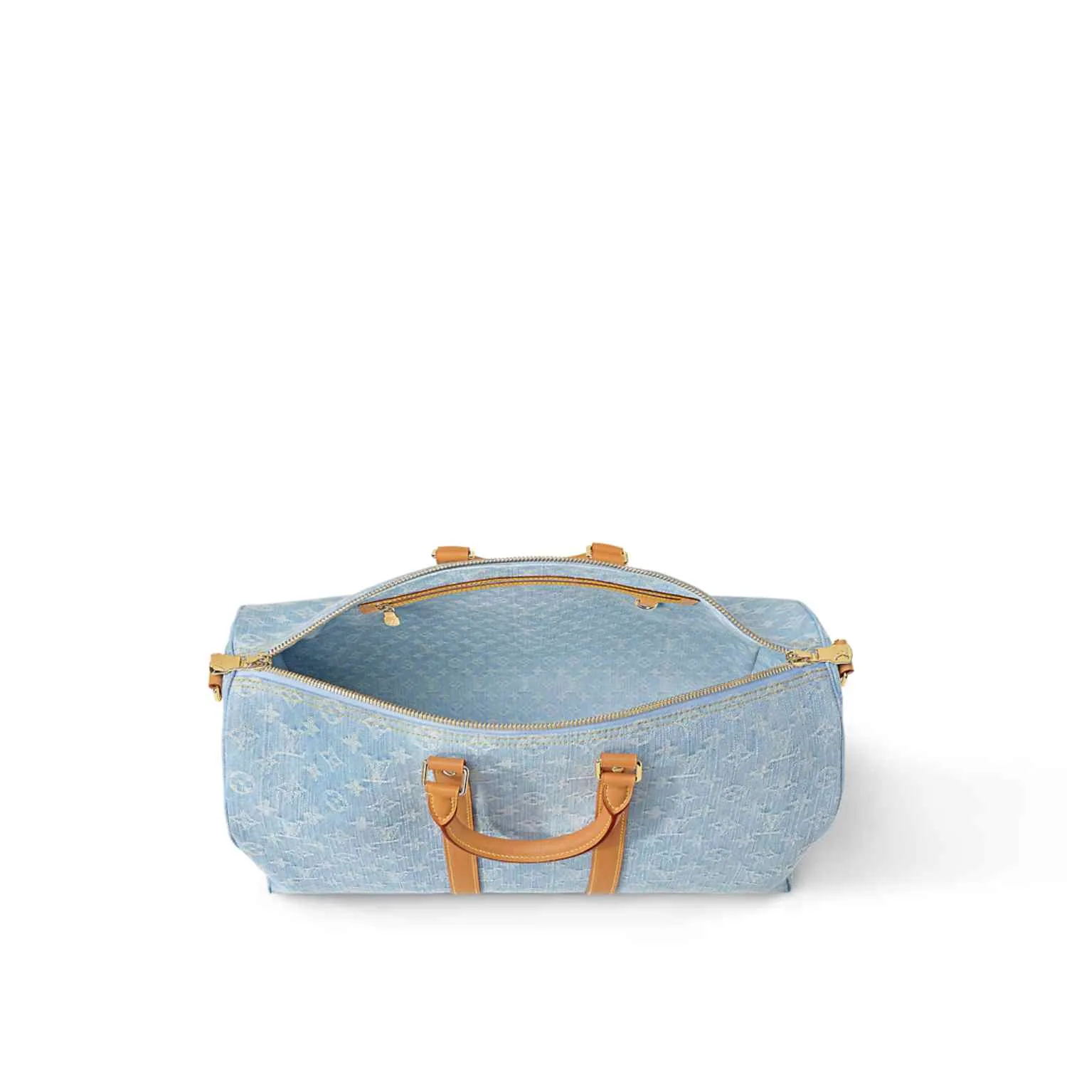 Louis Vuitton Keepall Bandouliere 45 Travel Bag / Sky Blue Denim Gold Hardware - Image 4