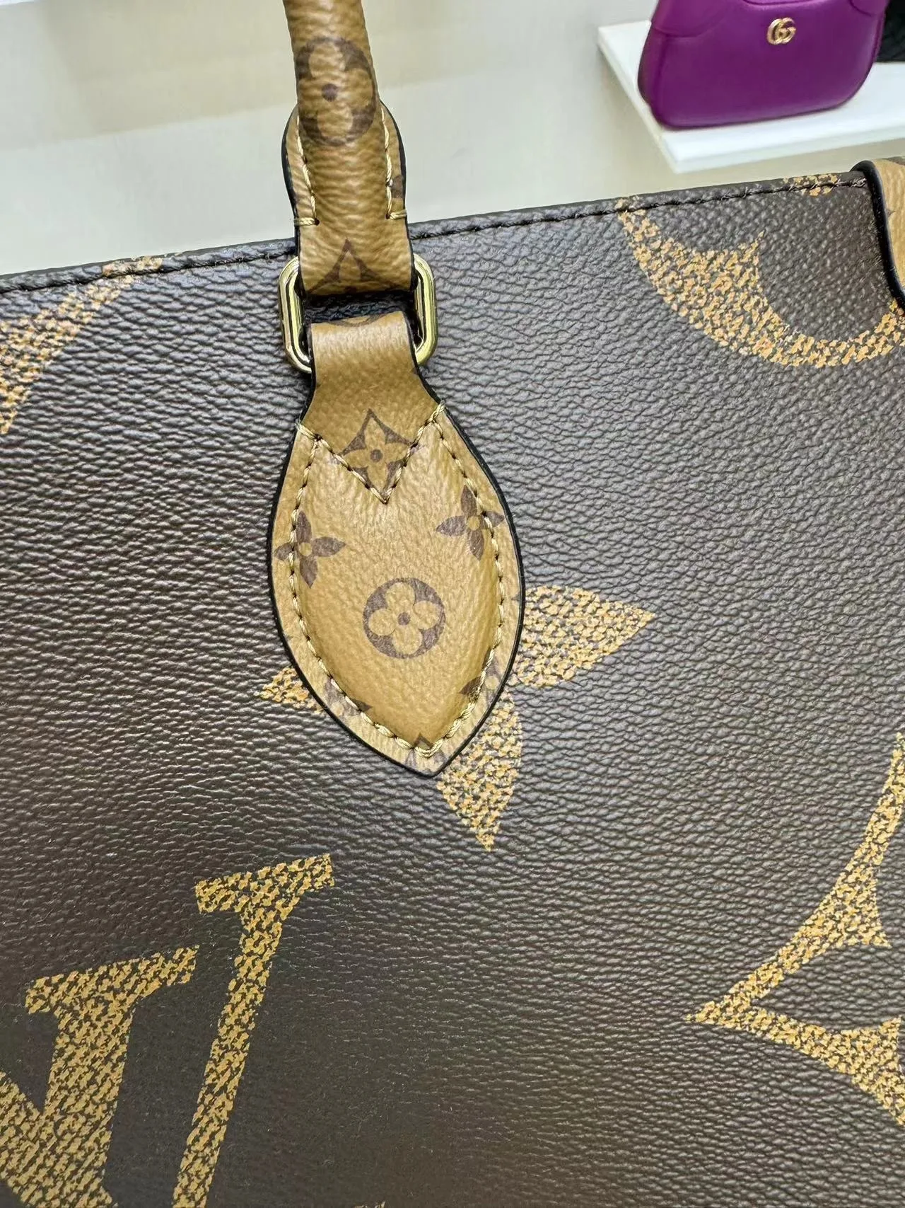 Louis Vuitton OnTheGo MM Tote Bag / Monogram Reverse Canvas Gold Hardware - Image 7