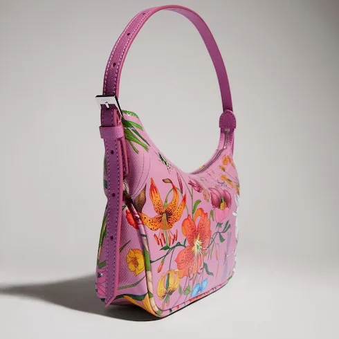 Gucci Lady Lunetta Small Shoulder Bag / Pink/ Multicolor Gucci Flora Coated Canvas Palladium Hardware - Image 8