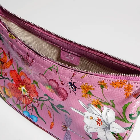 Gucci Lady Lunetta Small Shoulder Bag / Pink/ Multicolor Gucci Flora Coated Canvas Palladium Hardware - Image 11