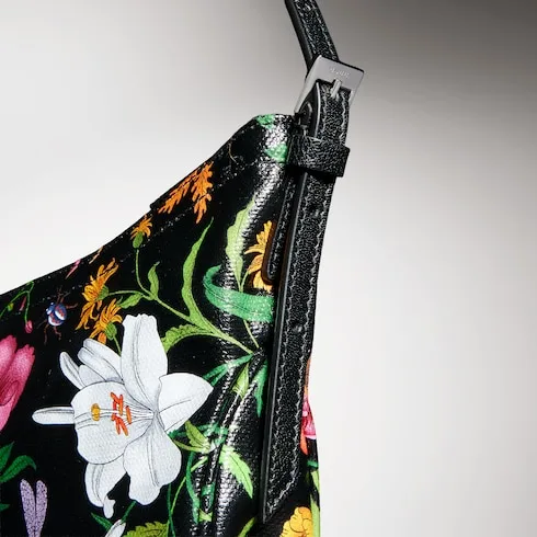 Gucci Lady Lunetta Small Shoulder Bag / Black/ Multicolor Gucci Flora Coated Canvas Palladium Hardware - Image 9
