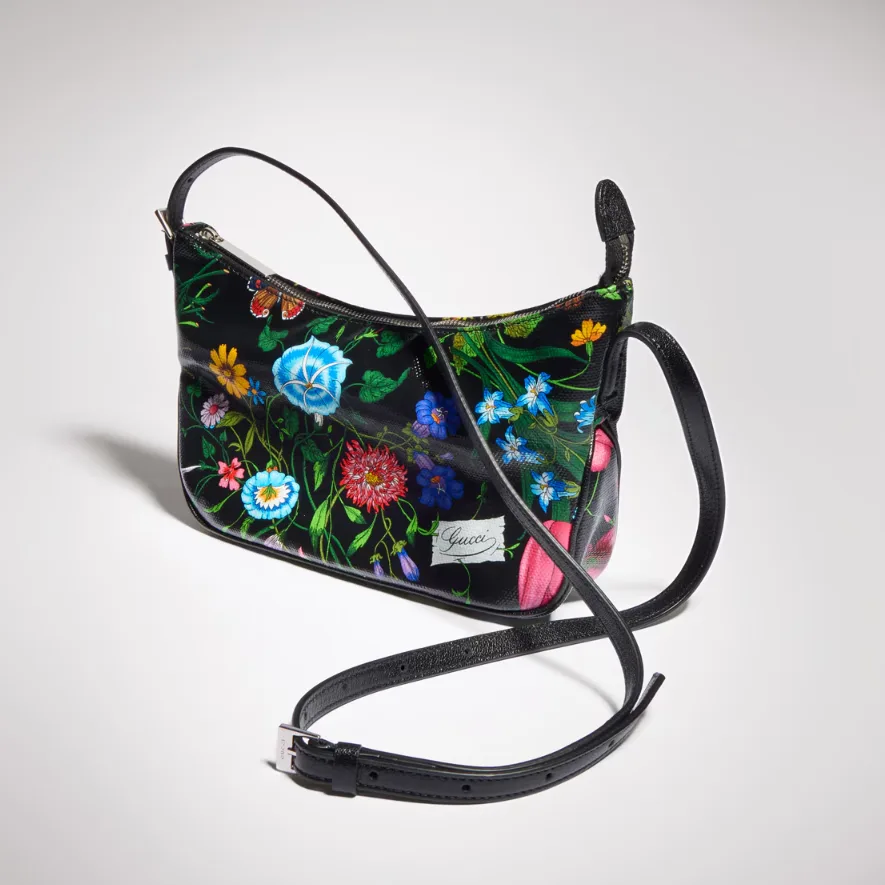 Gucci Lady Lunetta Small Shoulder Bag / Black/ Multicolor Gucci Flora Coated Canvas Palladium Hardware - Image 7