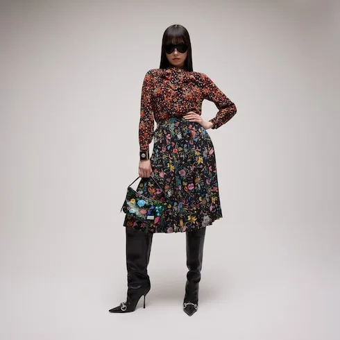 Gucci Lady Lunetta Small Shoulder Bag / Black/ Multicolor Gucci Flora Coated Canvas Palladium Hardware - Image 4
