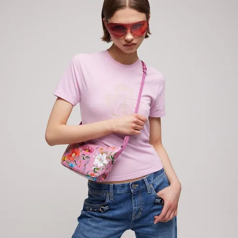 Gucci Lady Lunetta Small Shoulder Bag / Pink/ Multicolor Gucci Flora Coated Canvas Palladium Hardware - Image 3