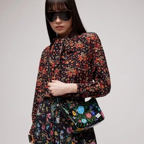 Alternative view of Gucci Lady Lunetta Small Shoulder Bag / Black/ Multicolor Gucci Flora Coated Canvas Palladium Hardware