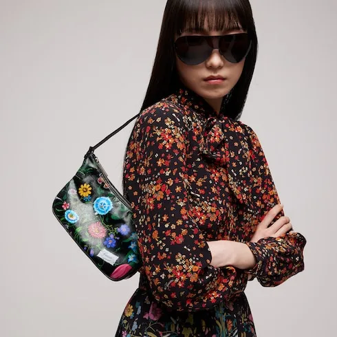 Gucci Lady Lunetta Small Shoulder Bag / Black/ Multicolor Gucci Flora Coated Canvas Palladium Hardware - Image 3