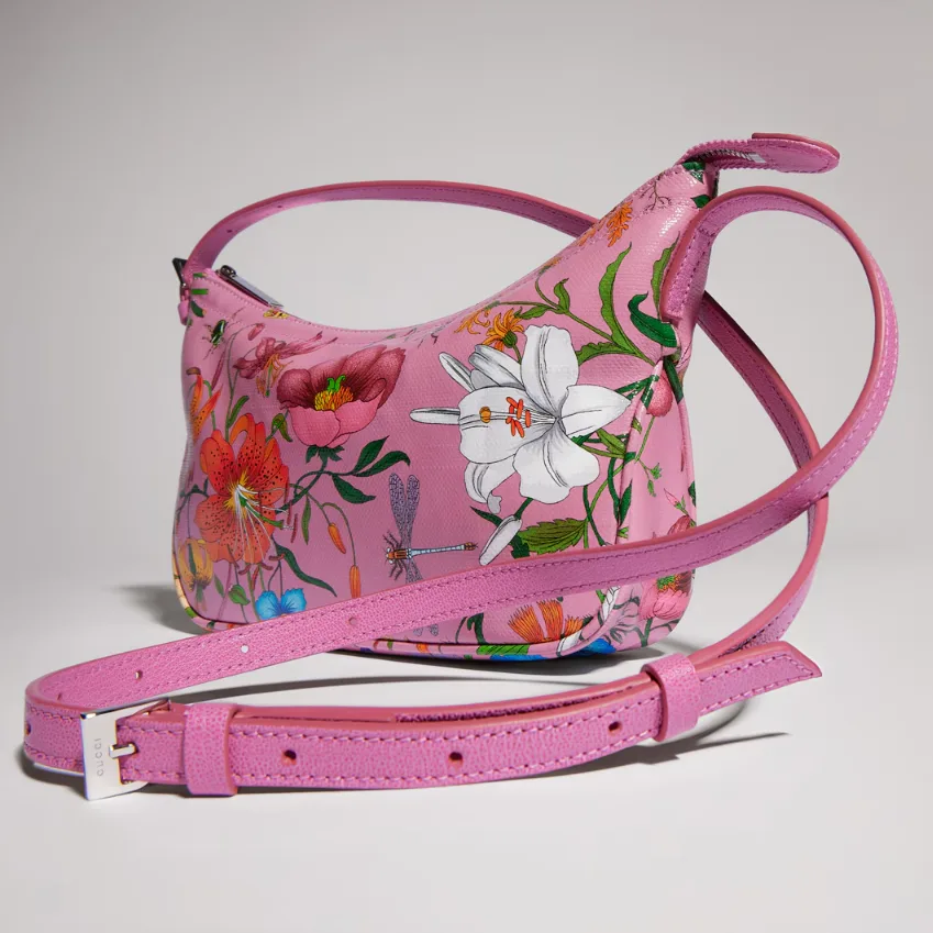 Gucci Lady Lunetta Small Shoulder Bag / Pink/ Multicolor Gucci Flora Coated Canvas Palladium Hardware - Image 7