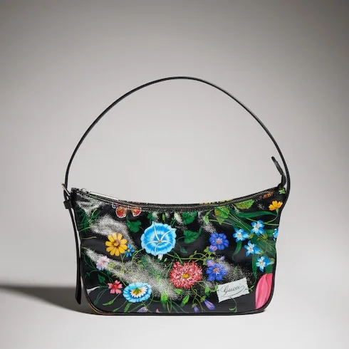 Gucci Lady Lunetta Small Shoulder Bag / Black/ Multicolor Gucci Flora Coated Canvas Palladium Hardware - Image 6